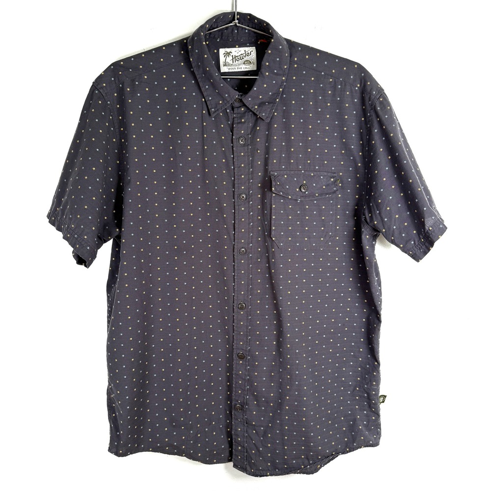 Howler Bros Mens Short Sleeve Button Down Shirt Blue/Yellow Dots Sz‎ L
